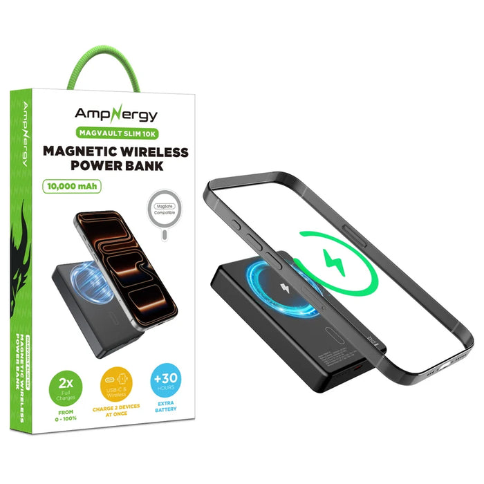 AmpNergy MagVault Slim Magnetic Power Bank – 10000mAh - Black