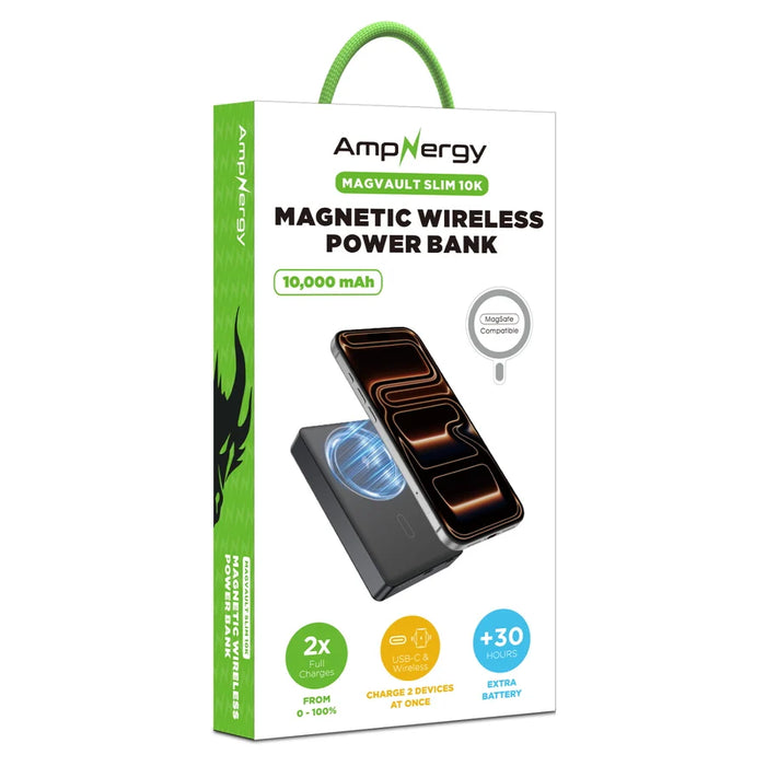 AmpNergy MagVault Slim Magnetic Power Bank – 10000mAh - Black